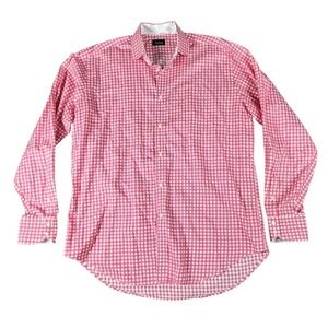 Neiman Marcus Dress Shirt Mens M Pink &‎ White Gingham Check Long Sleeve